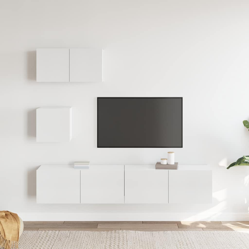 4 Piece TV Cabinet Set High Gloss White Engineered Wood