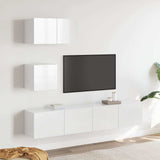 4 Piece TV Cabinet Set High Gloss White Engineered Wood