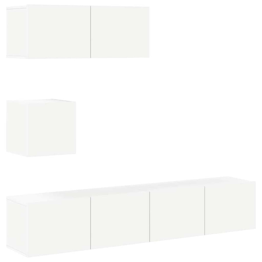 4 Piece TV Cabinet Set White Engineered Wood
