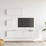 4 Piece TV Cabinet Set White Engineered Wood