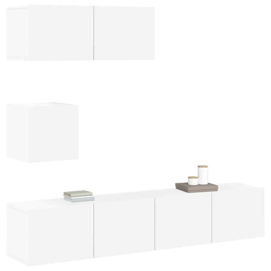 4 Piece TV Cabinet Set White Engineered Wood