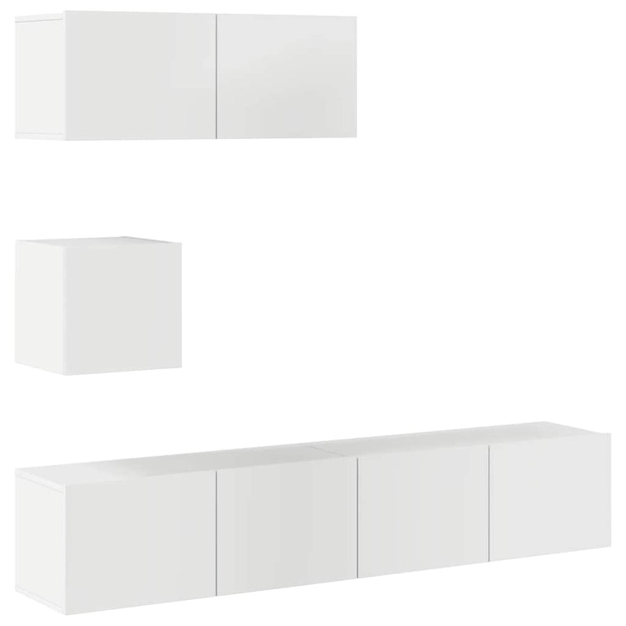 4 Piece TV Cabinet Set High Gloss White Engineered Wood