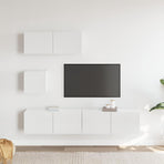 4 Piece TV Cabinet Set High Gloss White Engineered Wood