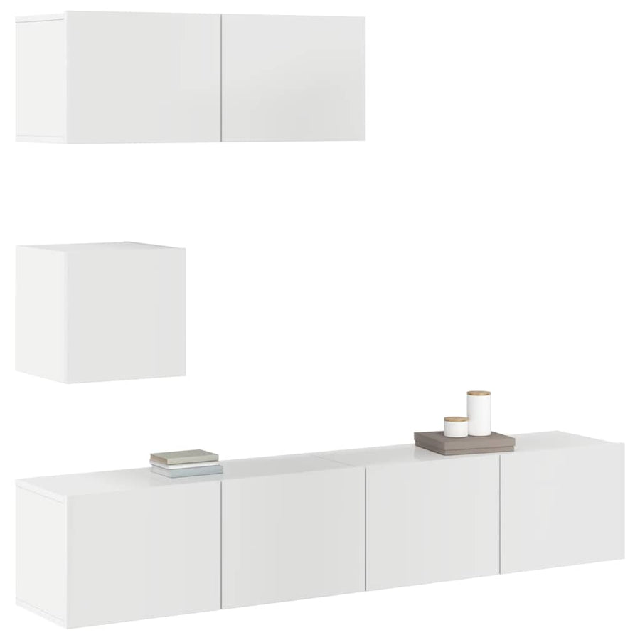 4 Piece TV Cabinet Set High Gloss White Engineered Wood