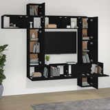 9 Piece TV Cabinet Set Black Engineered Wood - Side View
