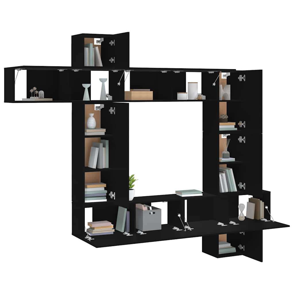 9 Piece TV Cabinet Set Black Engineered Wood