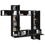 9 Piece TV Cabinet Set Black Engineered Wood - Top-Down View