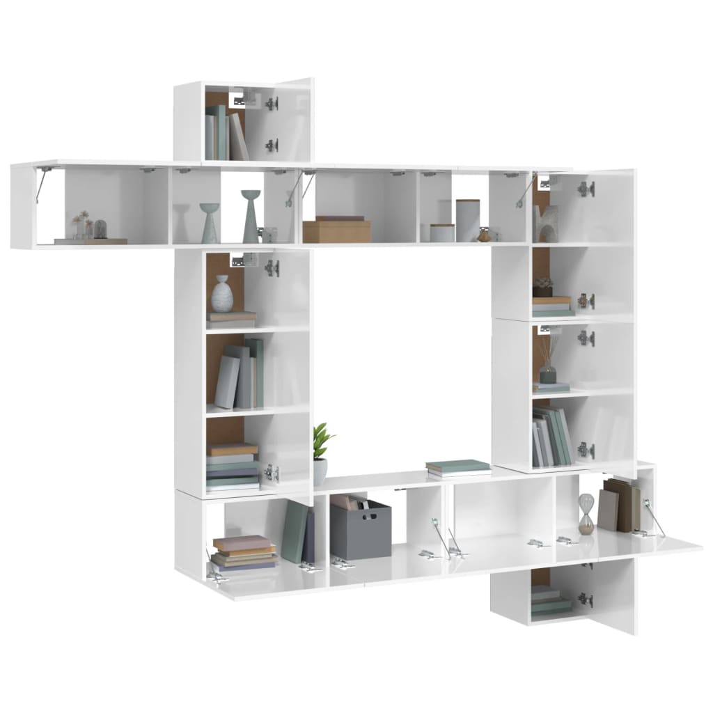9 Piece TV Cabinet Set High Gloss White Engineered Wood