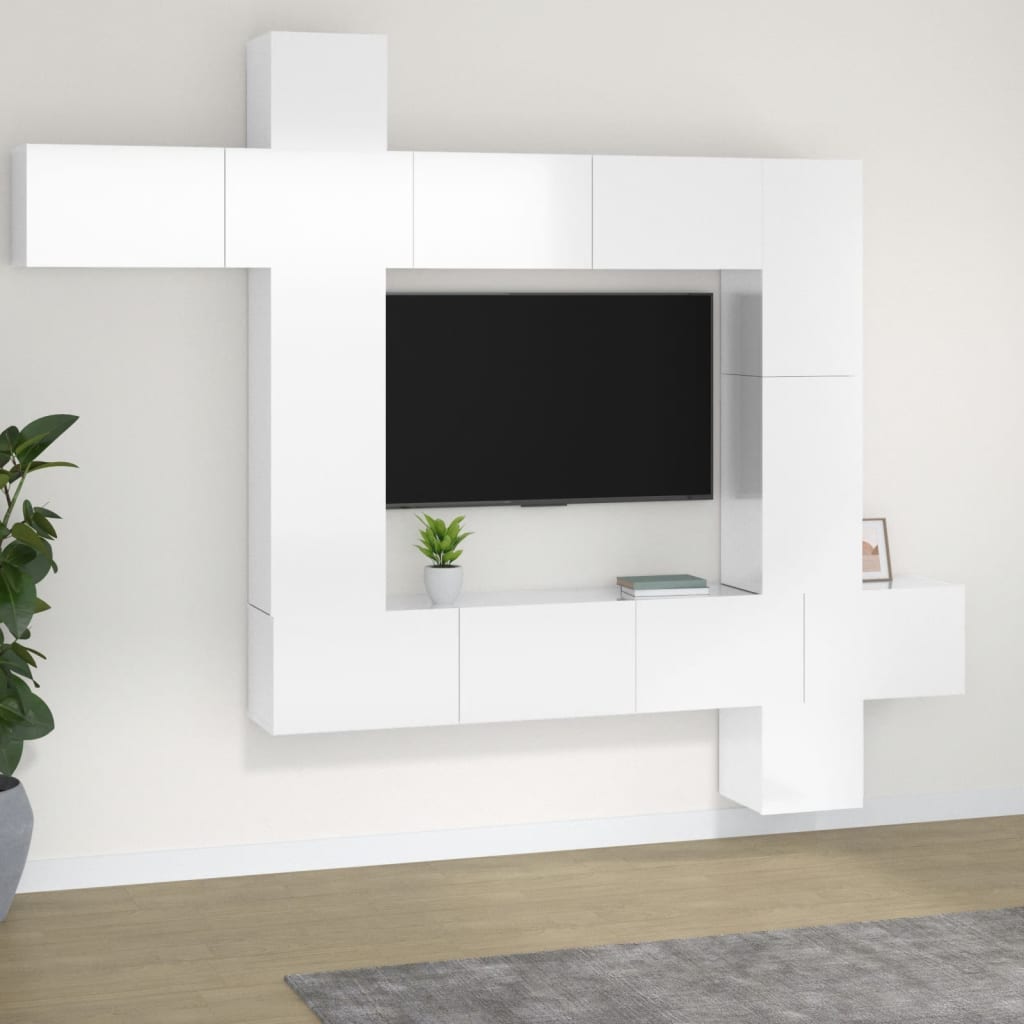 9 Piece TV Cabinet Set High Gloss White Engineered Wood