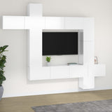9 Piece TV Cabinet Set High Gloss White Engineered Wood