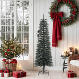 Artificial Slim Christmas Tree with Stand Green 150 cm PVC - Front View