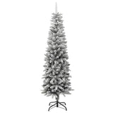 Artificial Slim Christmas Tree with Flocked Snow 180 cm PVC&PE - Front View