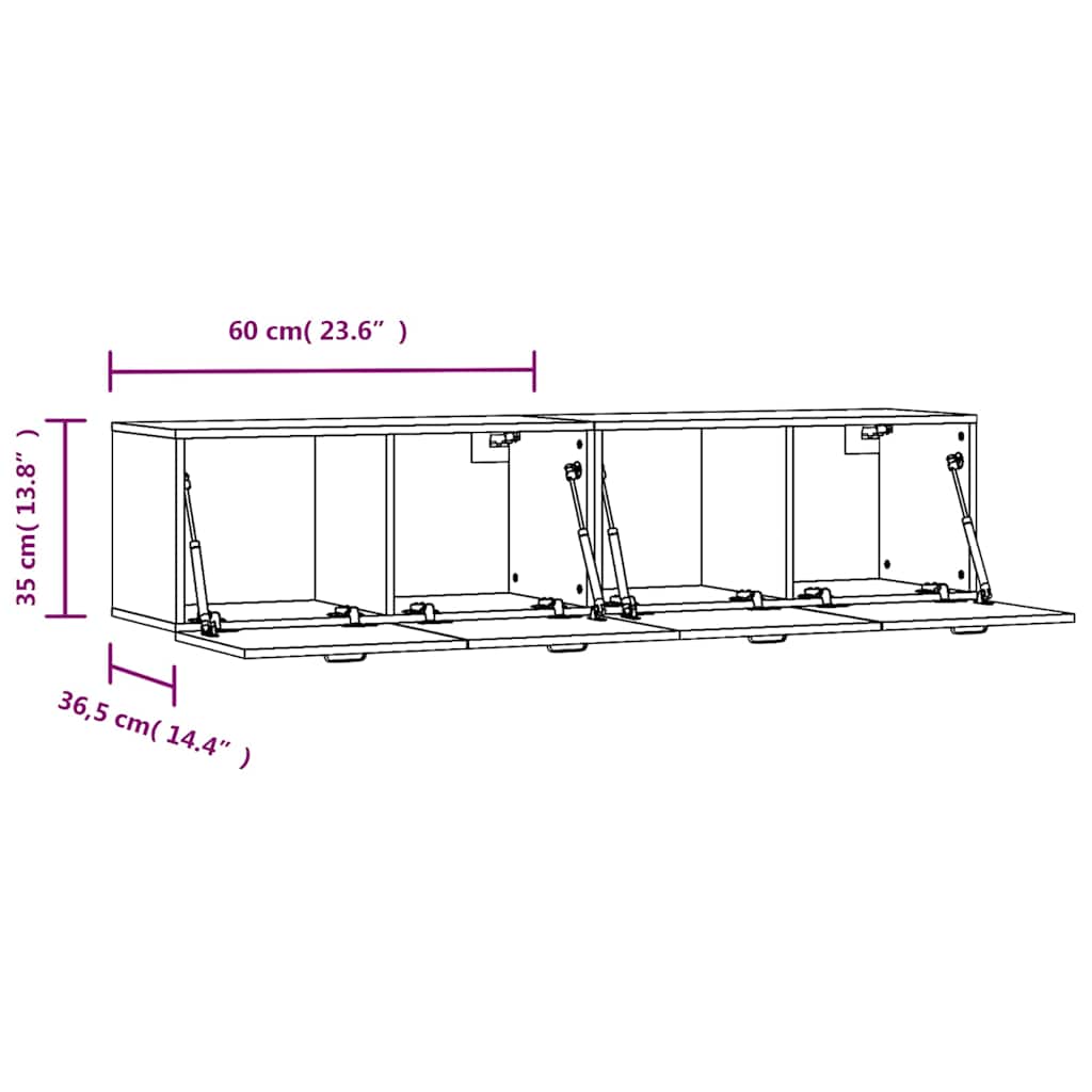Wall Cabinets 2 pcs High Gloss White 60x 36.5x35 cm Engineered Wood