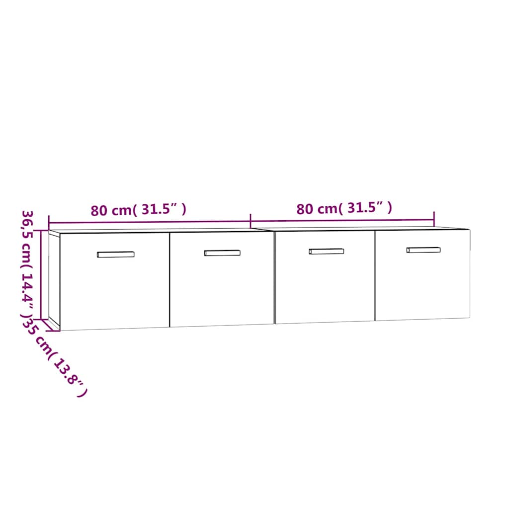 Wall Cabinets 2 pcs Black 80x35x36.5 cm Engineered Wood