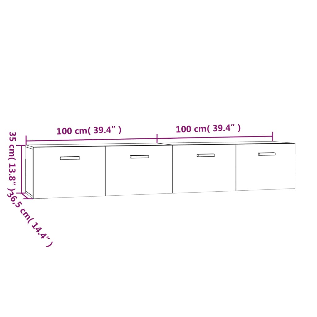 Wall Cabinets 2 pcs Black 100x36.5x35 cm Engineered Wood