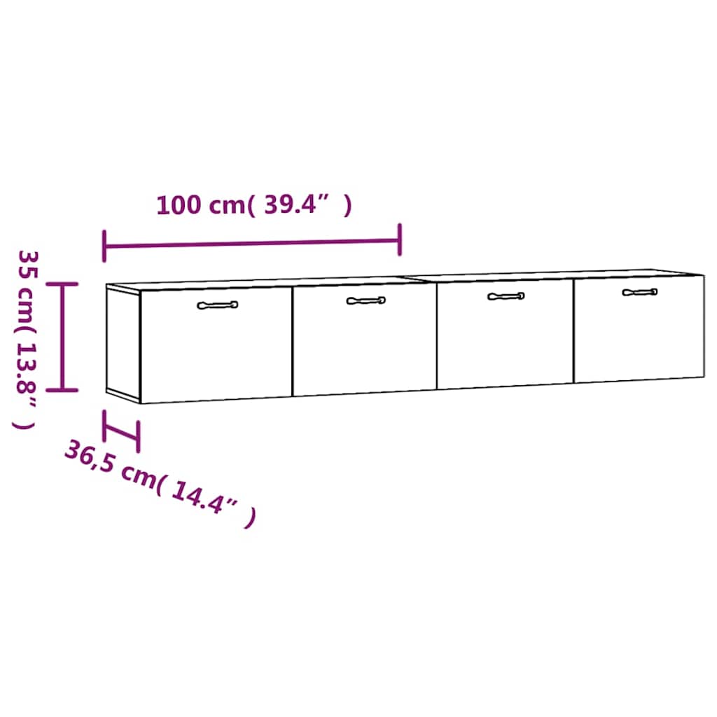 Wall Cabinets 2 pcs High Gloss White 100x36.5x35 cm Engineered Wood