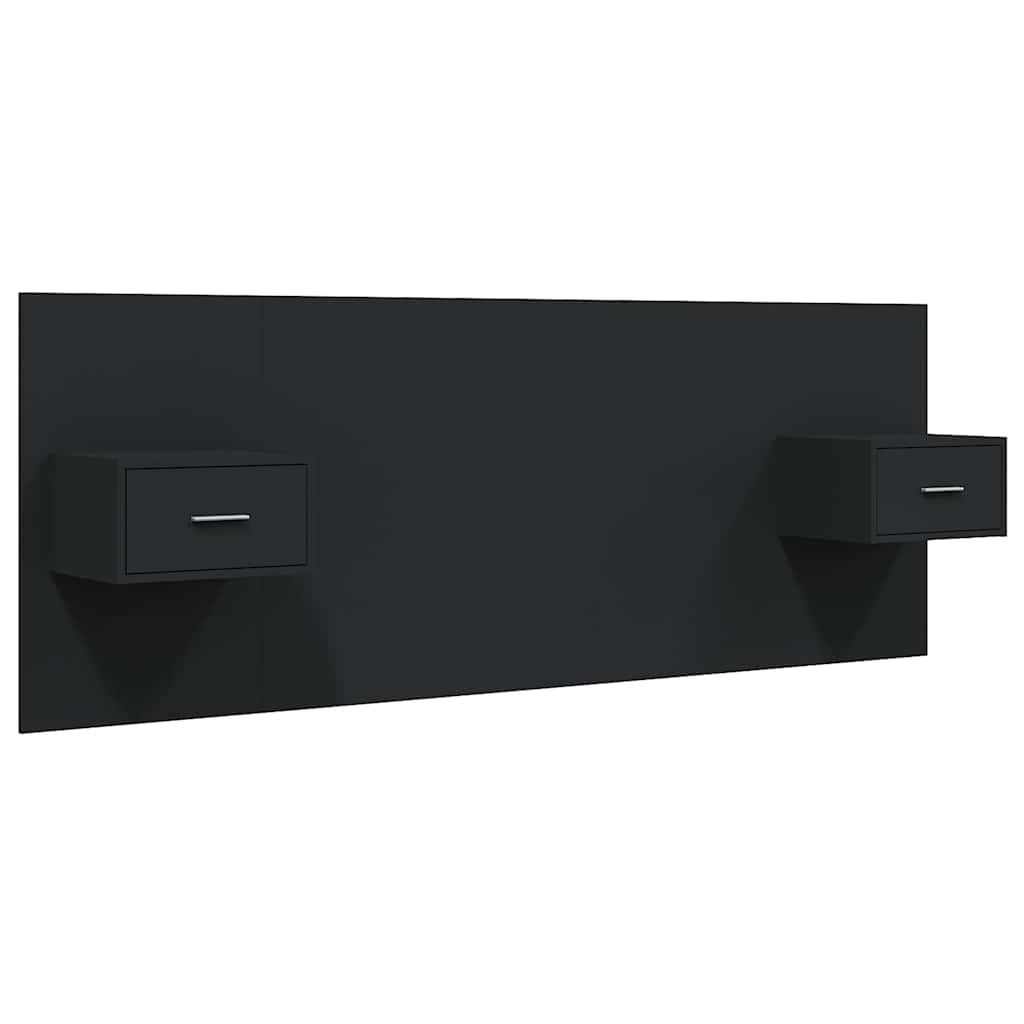 Bed Headboard with Cabinets Black Engineered Wood
