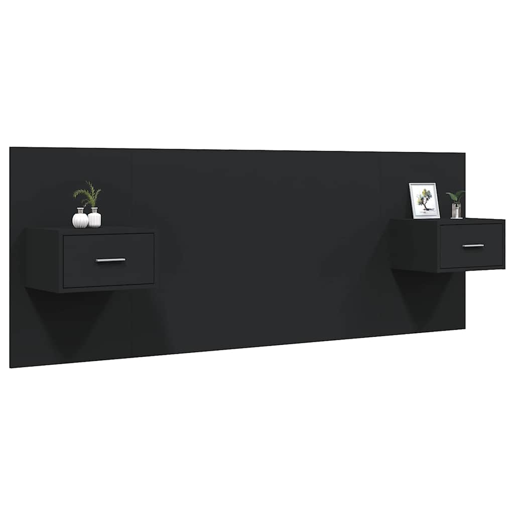 Bed Headboard with Cabinets Black Engineered Wood