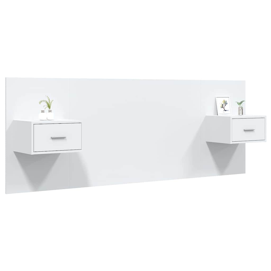 Bed Headboard with Cabinets High Gloss White Engineered Wood