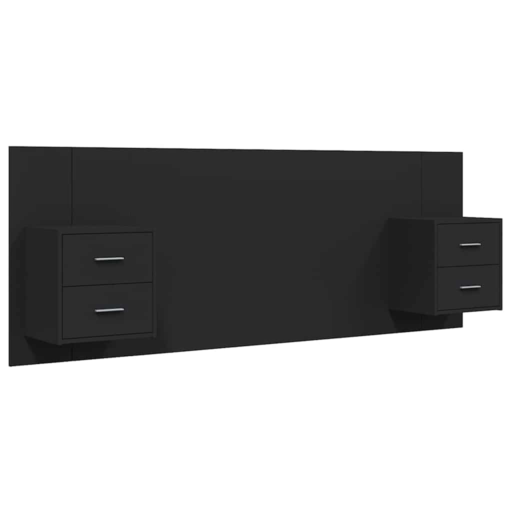 Bed Headboard with Cabinets Black Engineered Wood