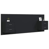 Bed Headboard with Cabinets Black Engineered Wood