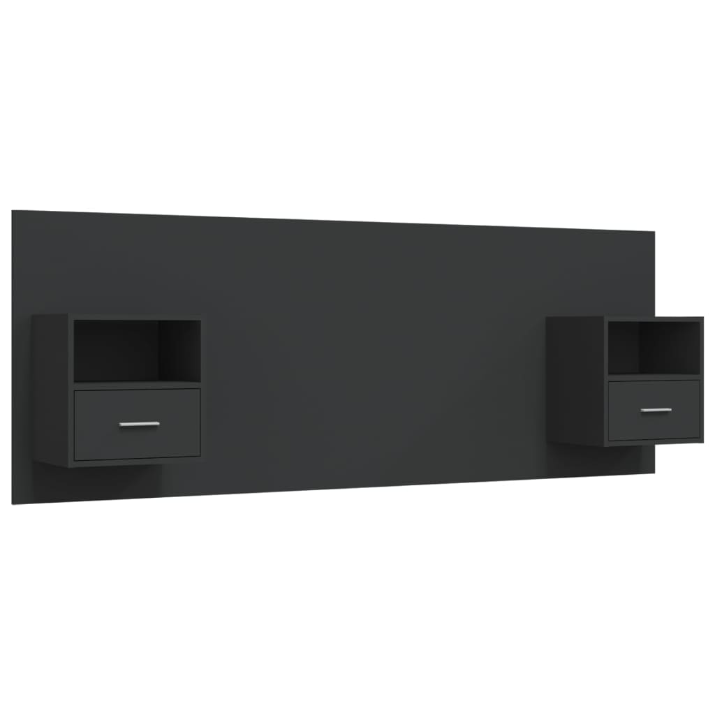 Bed Headboard with Cabinets Black Engineered Wood
