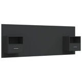 Bed Headboard with Cabinets Black Engineered Wood - Front View