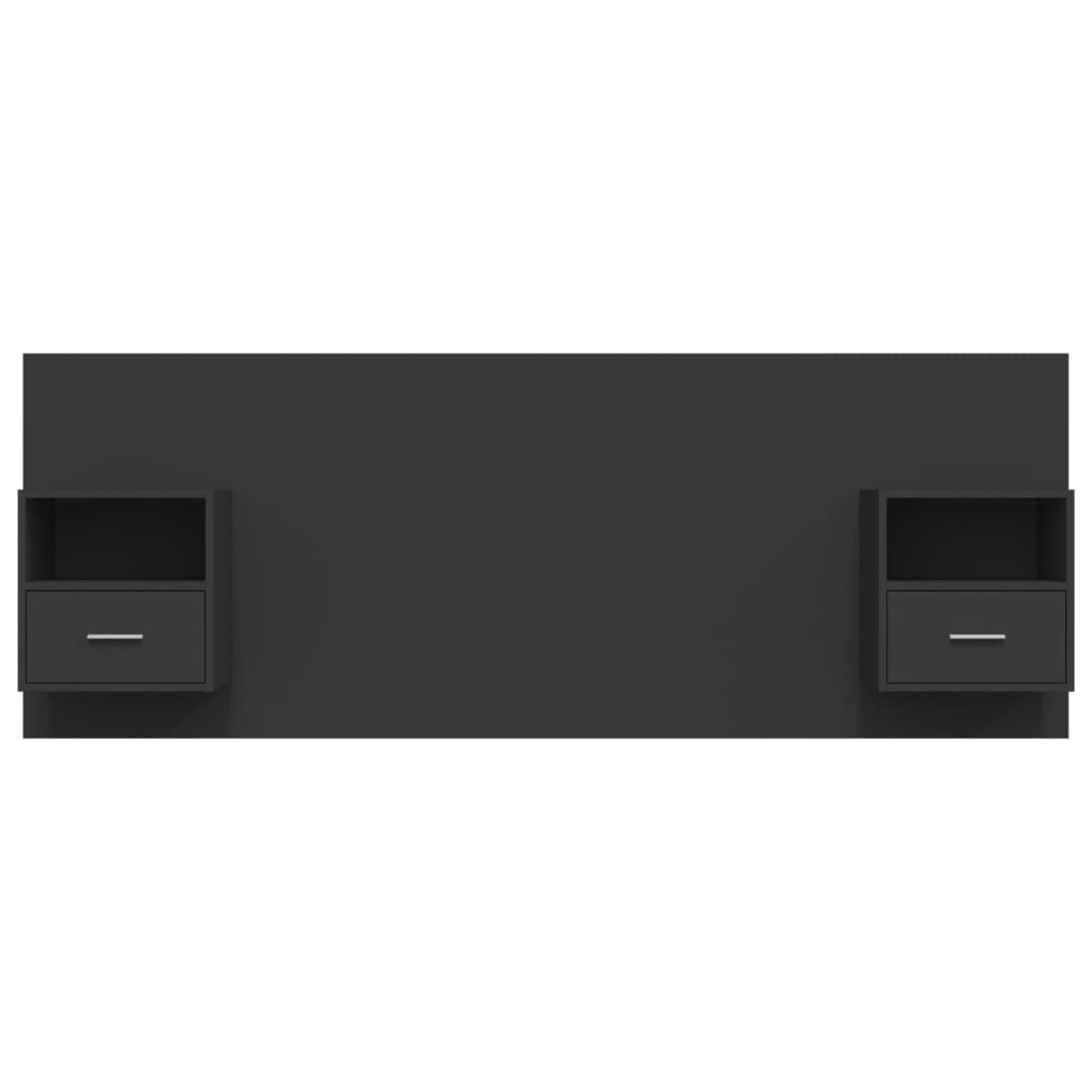 Bed Headboard with Cabinets Black Engineered Wood