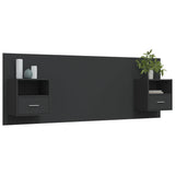 Bed Headboard with Cabinets Black Engineered Wood