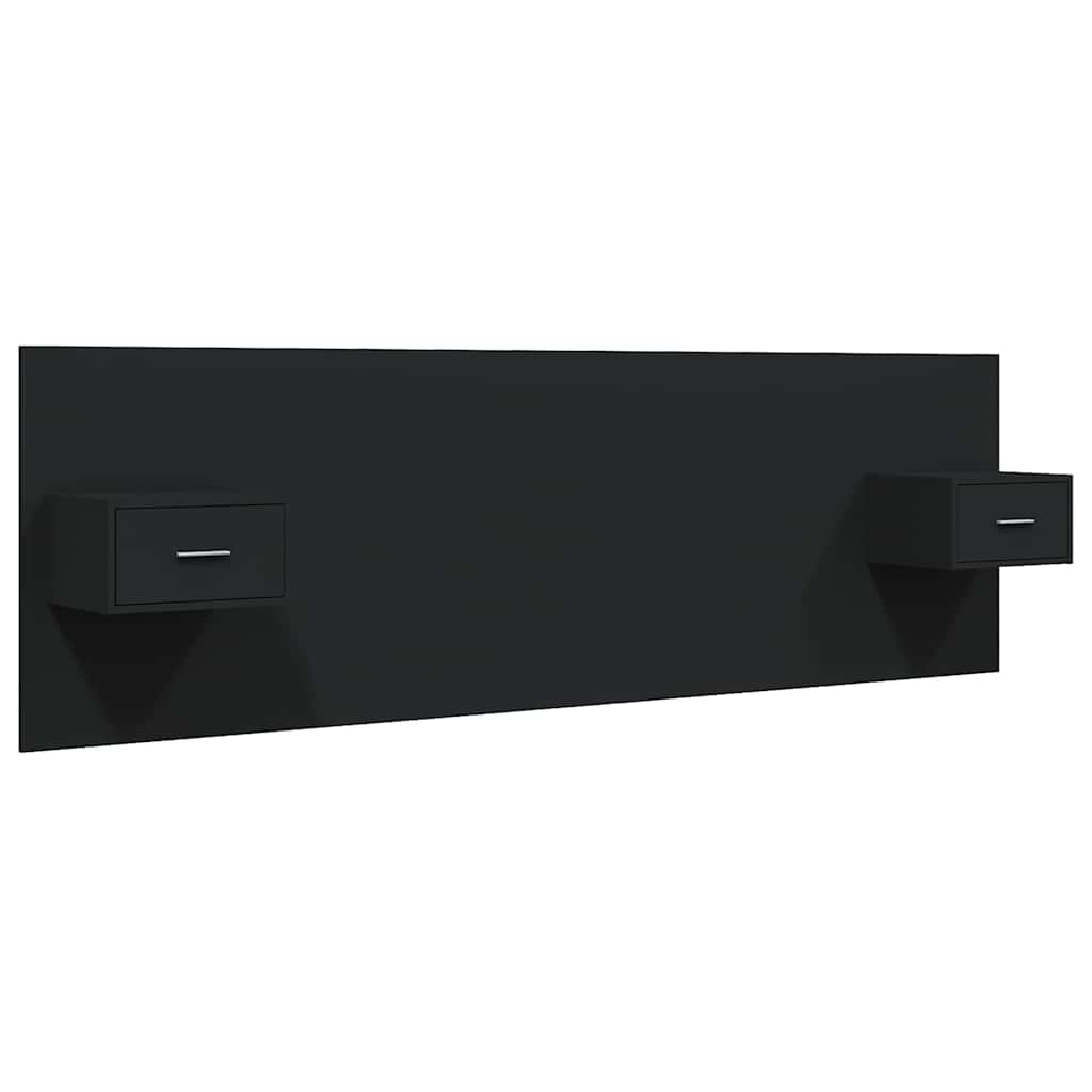 Bed Headboard with Cabinets Black Engineered Wood
