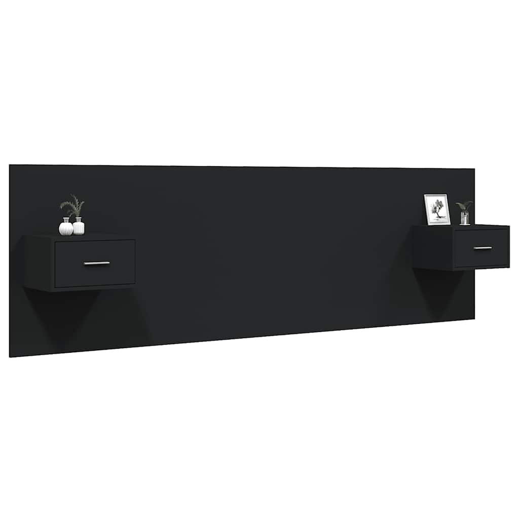 Bed Headboard with Cabinets Black Engineered Wood