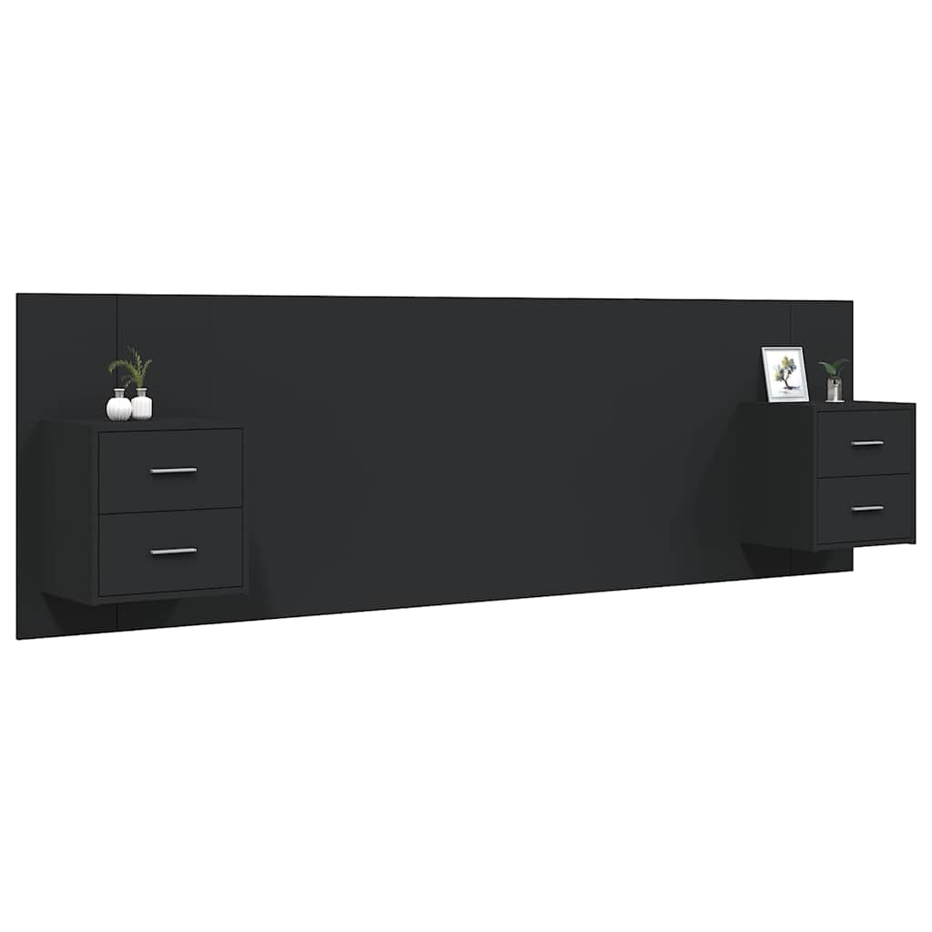 Bed Headboard with Cabinets Black Engineered Wood