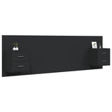 Bed Headboard with Cabinets Black Engineered Wood - Side View
