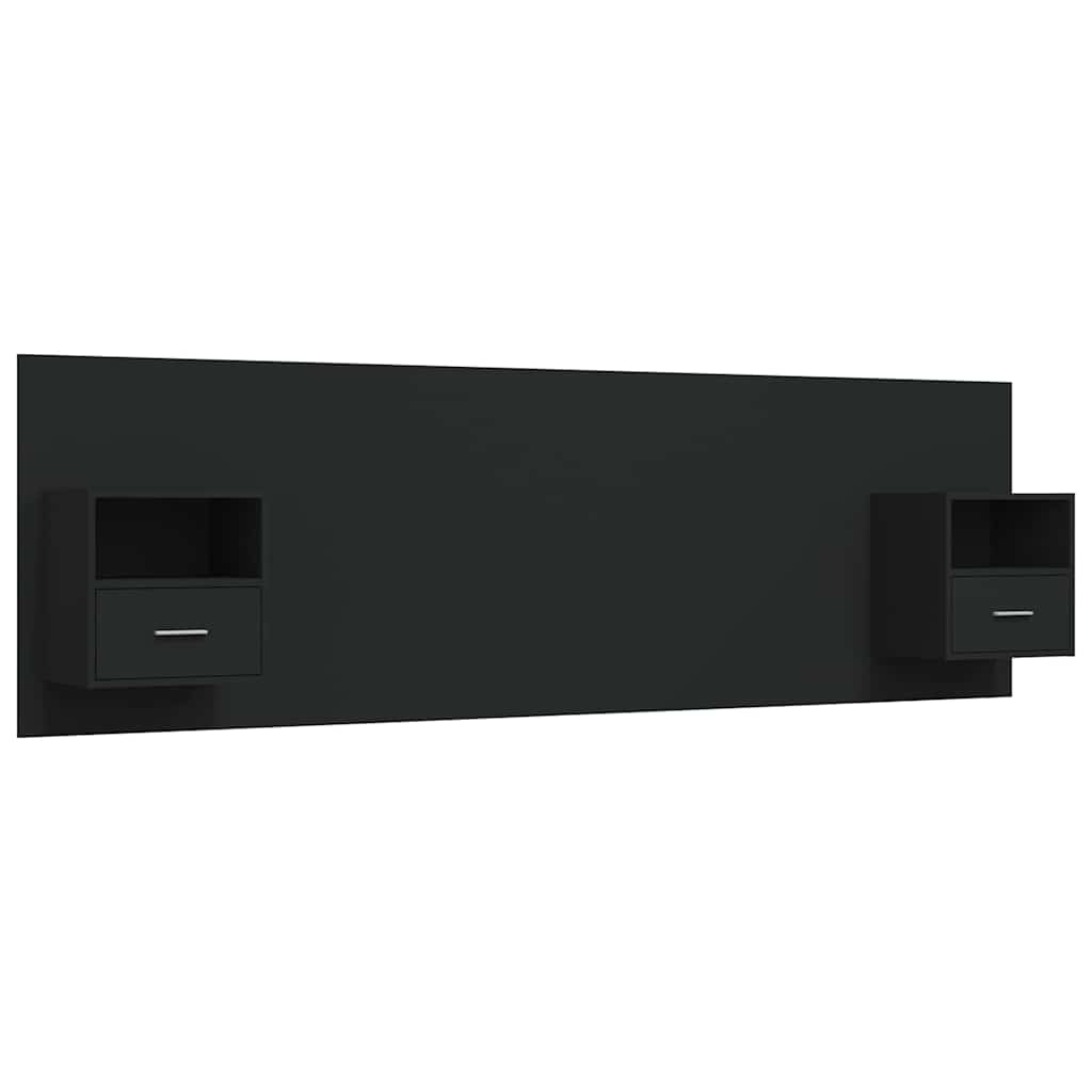 Bed Headboard with Cabinets Black Engineered Wood