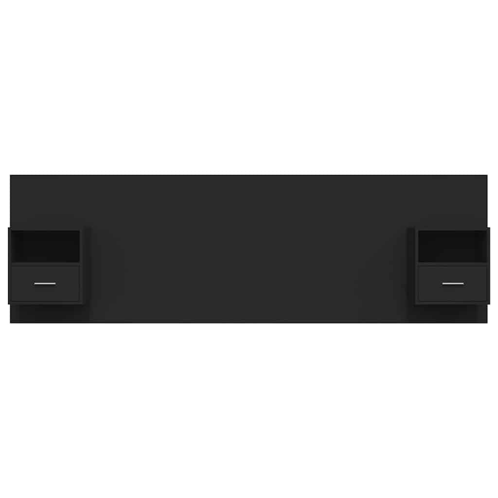 Bed Headboard with Cabinets Black Engineered Wood