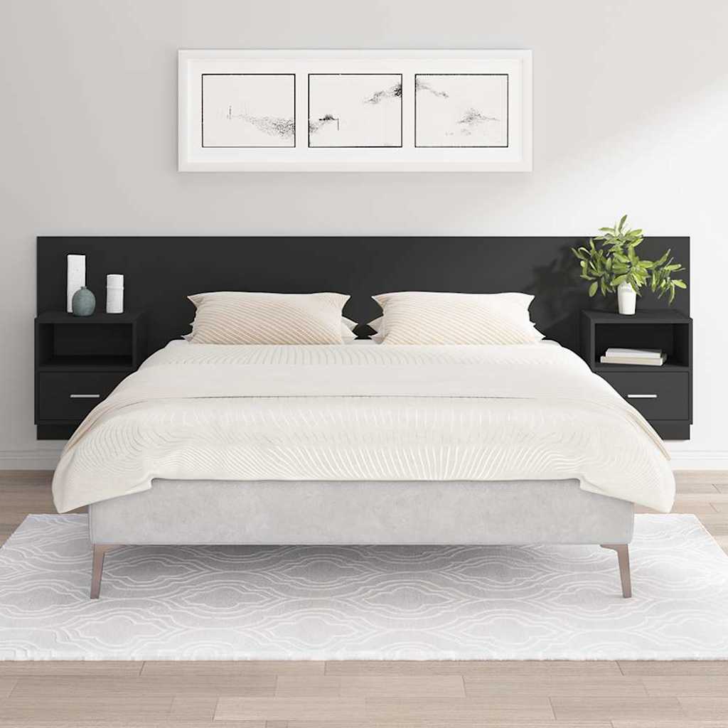 Bed Headboard with Cabinets Black Engineered Wood