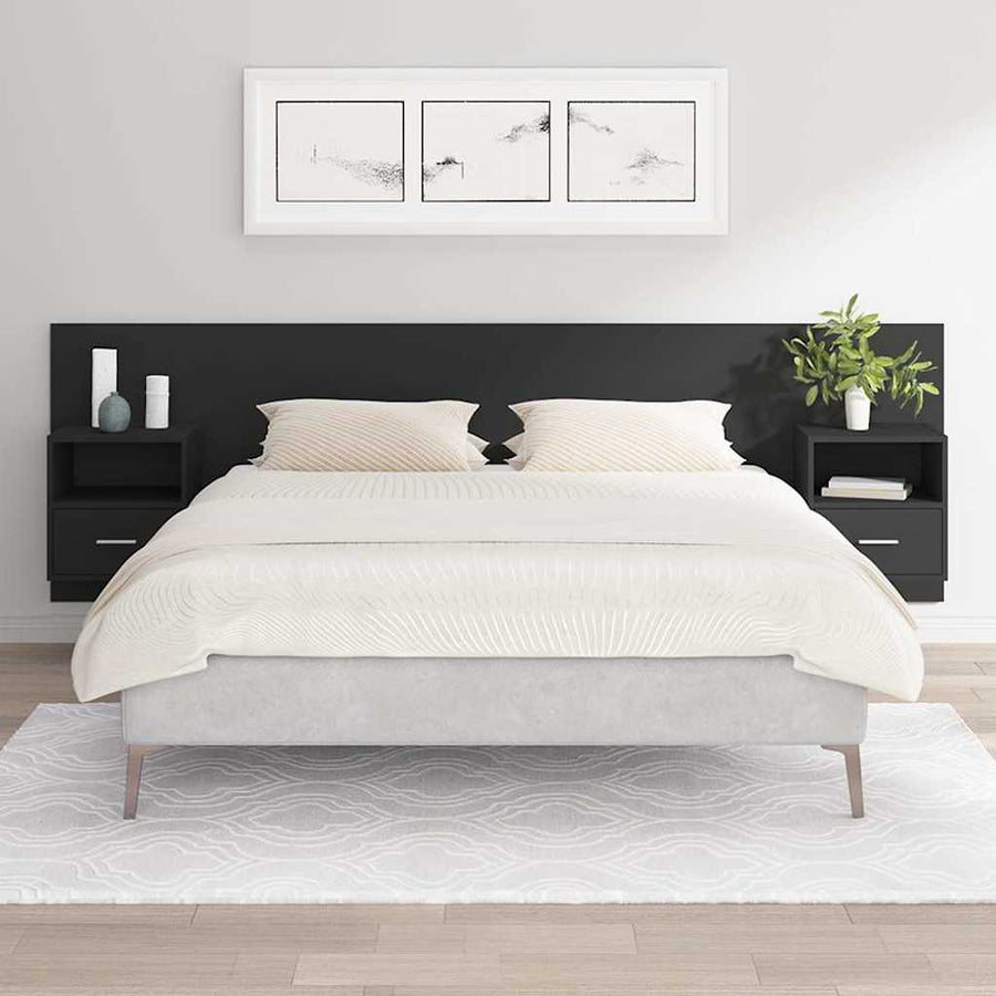 Bed Headboard with Cabinets Black Engineered Wood