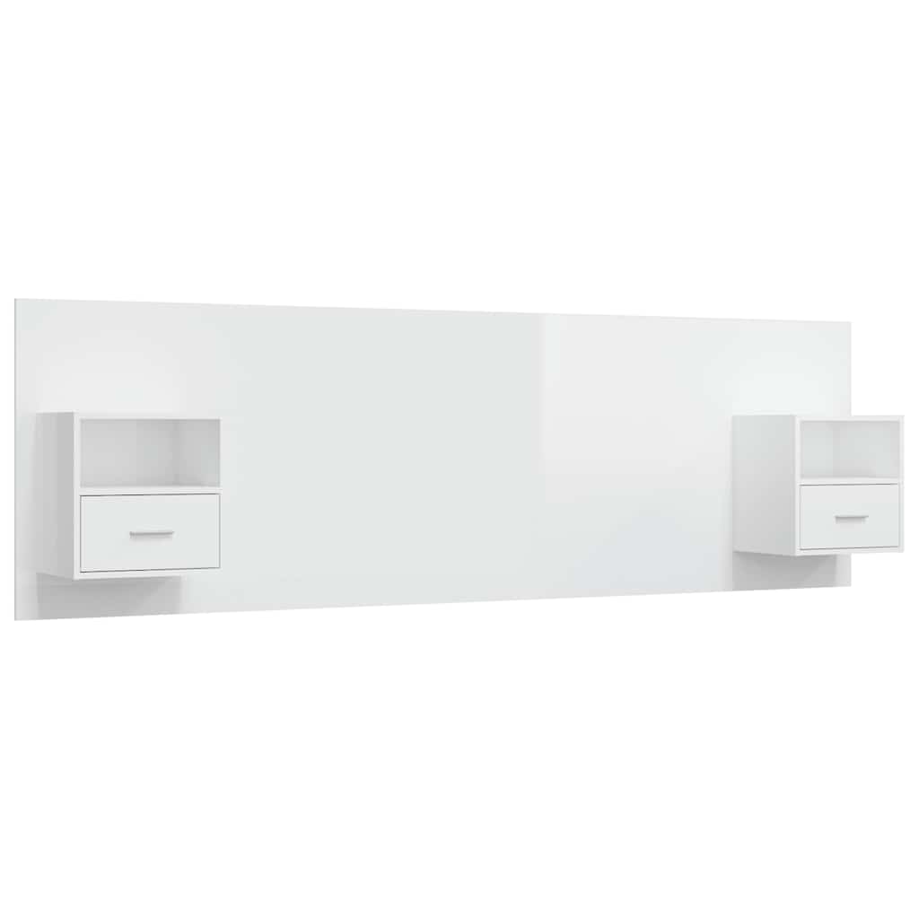 Bed Headboard with Cabinets High Gloss White Engineered Wood
