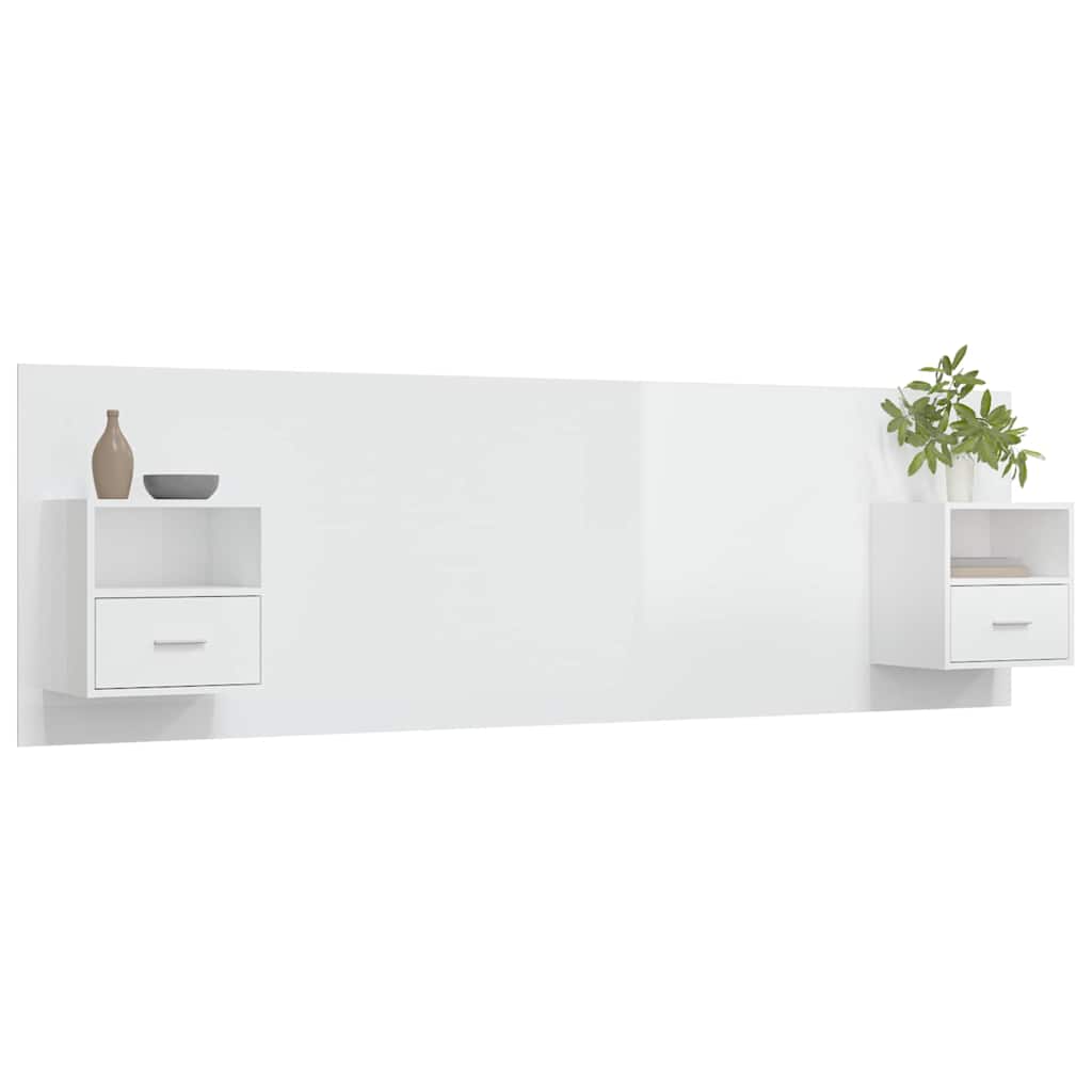 Bed Headboard with Cabinets High Gloss White Engineered Wood
