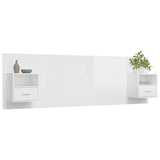Bed Headboard with Cabinets High Gloss White Engineered Wood
