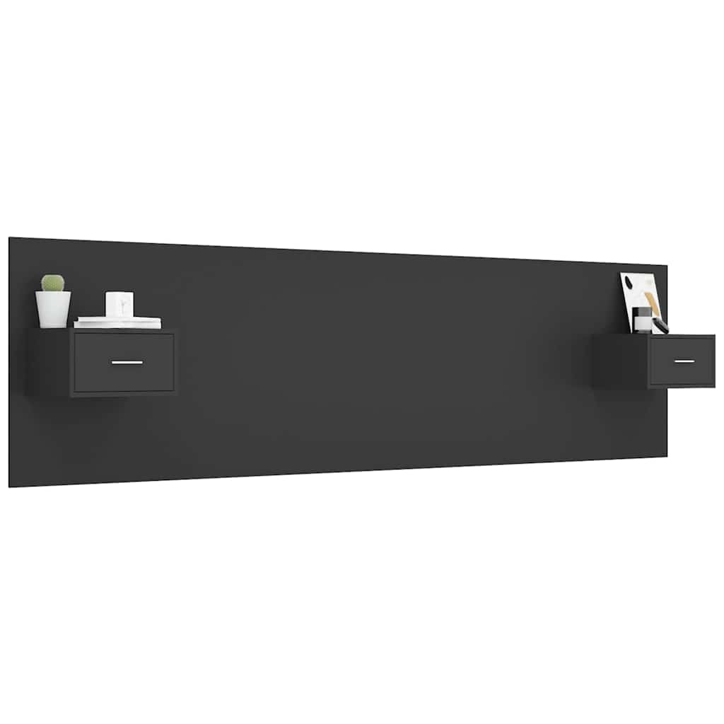Bed Headboard with Cabinets Black Engineered Wood