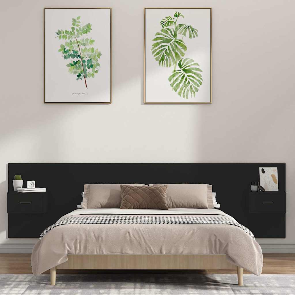 Bed Headboard with Cabinets Black Engineered Wood