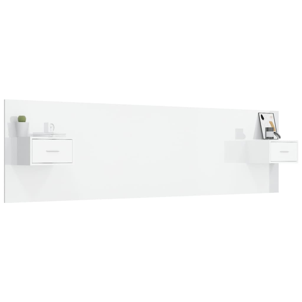 Bed Headboard with Cabinets High Gloss White 200 cm Engineered Wood