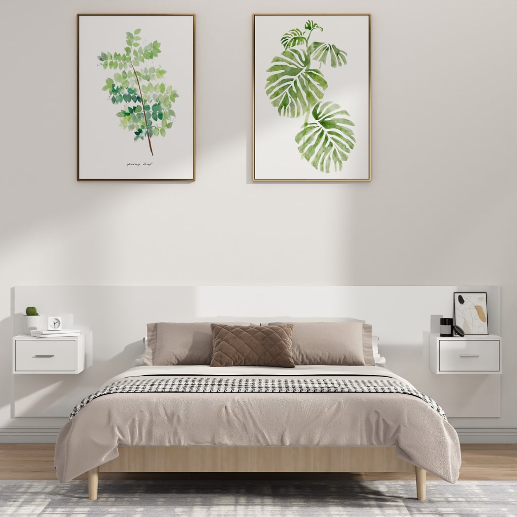 Bed Headboard with Cabinets High Gloss White 200 cm Engineered Wood