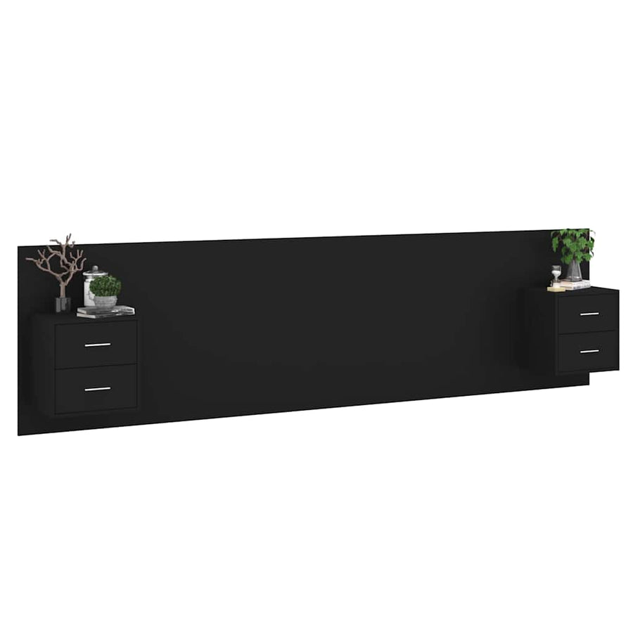 Bed Headboard with Cabinets Black Engineered Wood