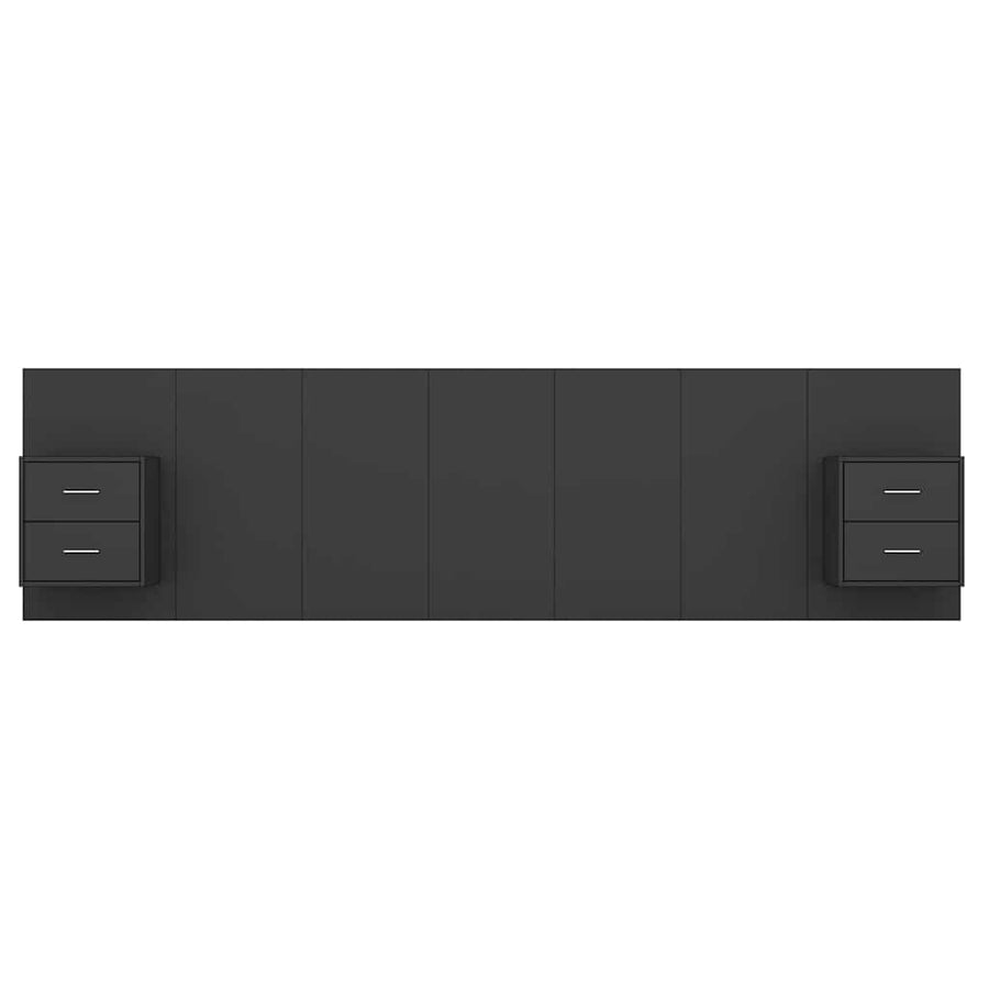 Bed Headboard with Cabinets Black Engineered Wood
