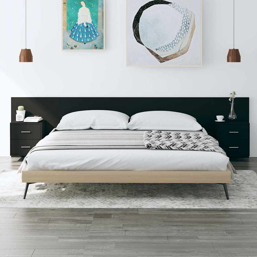 Bed Headboard with Cabinets Black Engineered Wood