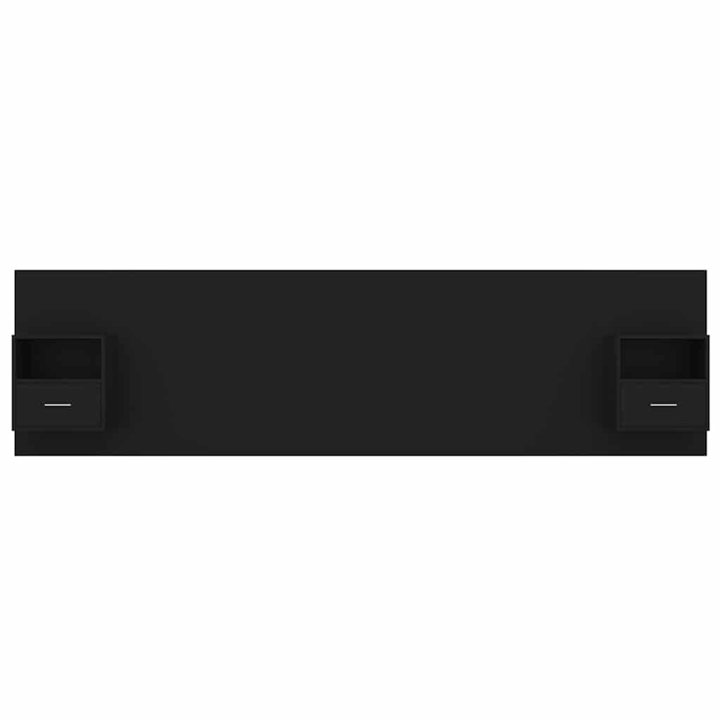 Bed Headboard with Cabinets Black Engineered Wood