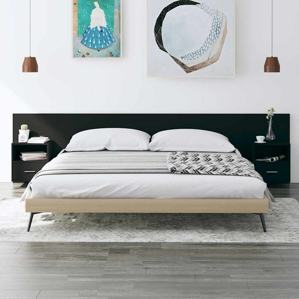 Bed Headboard with Cabinets Black Engineered Wood