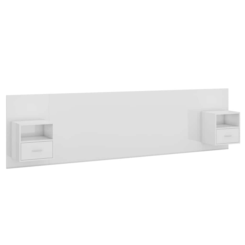 Bed Headboard with Cabinets High Gloss White Engineered Wood